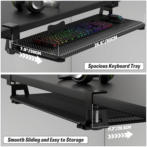 Under Desk Keyboard Tray, Slide-Out Keyboard Drawer with C-Clamp 25.6"x11.8"