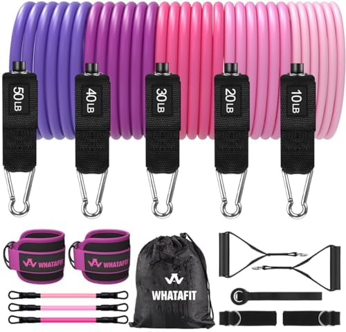WHATAFIT Resistance Bands with Handles, 150 lb Exercise Bands Set