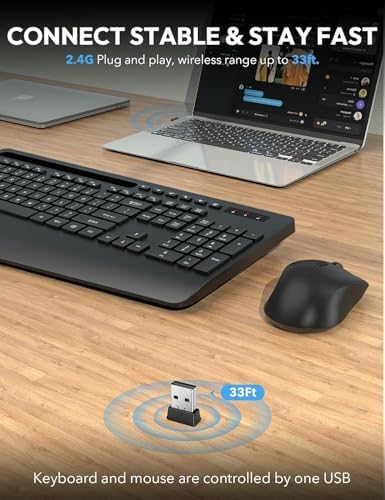 SABLUTE Wireless Keyboard and Mouse Combo, 2 Pack, Ergonomic Wrist Rest