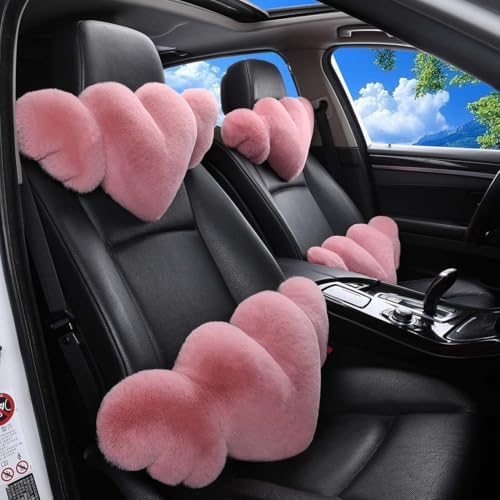 2 Pack Heart Shaped Plush Car Neck Pillows, Soft Car Headrest Cushion for Driving Travel Office Chair, Cute Cars Interior Decor Accessories for Women Girls(Peach)