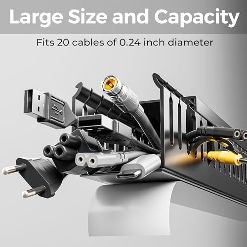 Yecaye 62.8in(4x15.7in) No-Drill Large Cable Management, Under Desk Cord Organizer with Adhesive, Open Slot Cable Raceway for Home/Office/Network, Black