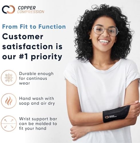 Copper Compression Advanced Wrist Brace - Copper Infused Adjustable Orthopedic Support Splint for Pain, Carpal Tunnel, Arthritis, Tennis Elbow, Tendinitis, RSI, Ganglion Cyst for Men Women Right S/M