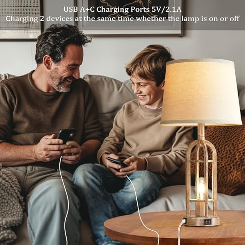 SRJJA 24" Farmhouse Table Lamps for Living Room Bedroom Set of 2, USB A+C