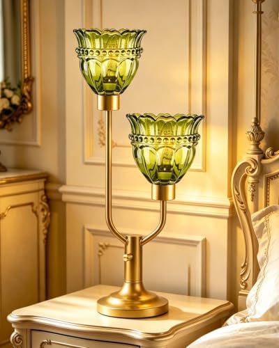 Lightdot Mid Century Modern Green Table Lamp Glass Vintage Lamp Dimmable