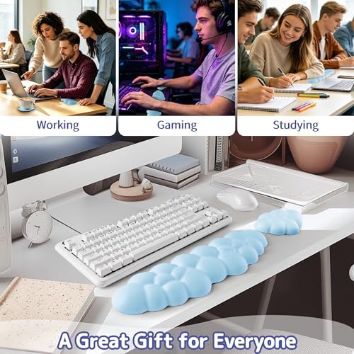Sushret Cloud Wrist Rest Keyboard, Cloud Keyboard Wrist Pad Set with PU Leather Memory Foam, Cute Arm Rest for Palm Support, PC/Gaming Desk Accessories/Office Setup/Computer Hand Cushion - Blue
