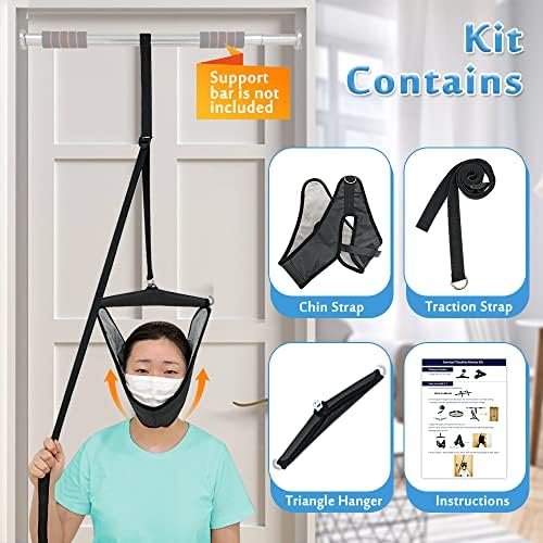 Cervical Neck Traction Device for Home Use Over The Door Hanger Unit Neck Stretcher Hammock for Pain Relief Spinal Decompression Devices Neck Sling Hanging Head Harness Physical Therapy for Men Women