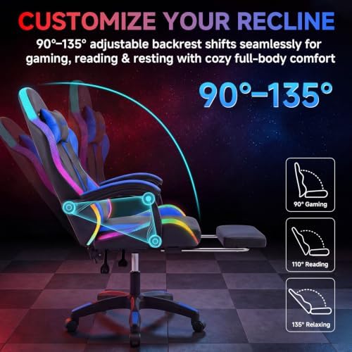 Gaming Chair with RGB LED Lights, Ergonomic Video Game Chair