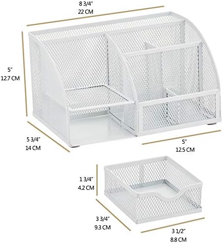 Annova Mesh Desk Organizer Office with 7 Compartments + Drawer/Desk Tidy Candy/Pen Holder/Multifunctional Organizer (White)