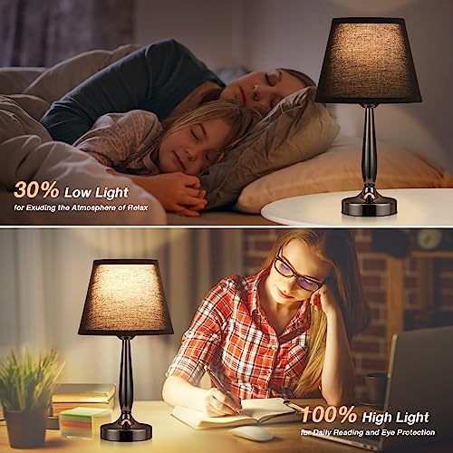 Kakanuo Touch Bedside Lamp for Bedroom with USB C Port, Small Touch Table Lamp with 2 USB Charging Ports, 3 Way Dimmable Nightstand Lamp for Living Room and Office - Black (LED Bulb Included)