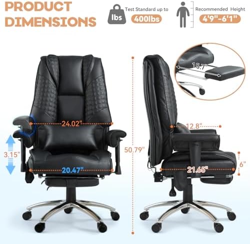 Vibrate Massage Heated Executive Office Chair for Home Office, Black