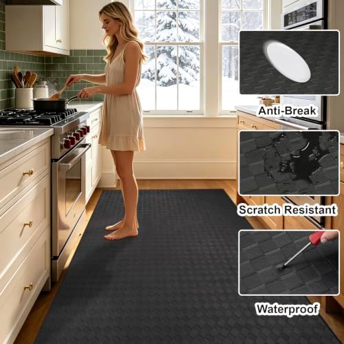 Kitchen Mats and Rugs Cushioned Anti-Fatigue, 47.2" x 70.9", Black
