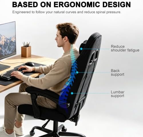 Fabric Gaming Chair for Adults, Comfortable Office Chair with Footrest