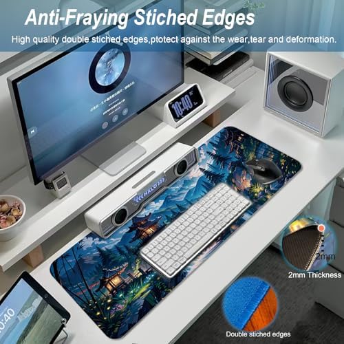 Gaming Mouse Pad 31.5x11.8 inch XL Large Extended Mouse Pad, Big Mousepad Desk Mat for Computer with Non-Slip Rubber Base and Stitched Edge-Blue Moon