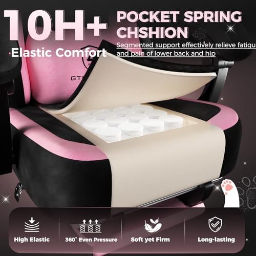 GTPOFFICE Gaming Chair Cute with Cat Ears, Ergonomic Computer Chair with Footrest Cat Paw Lumbar Support Comfortable Reclining Game Chair Desk Chair for Adult,Teens, Soft Fabric,Soft-Red