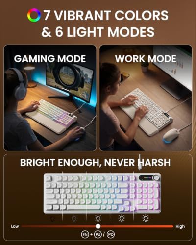 EWEADN Wired Keyboard and Mouse Combo with Detachable Wrist Rest - White