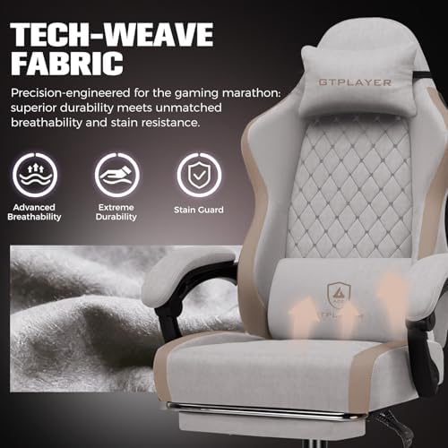 GTPLAYER Gaming Chair, Ergonomic Computer Chair with Footrest and Lumbar Support, High Back Recliner Chair 350lbs, Height Adjustable for Home Office, Light Brown