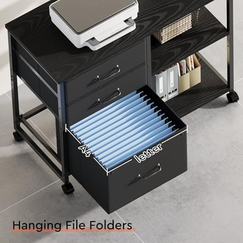 Maihail 3 Drawer File Cabinet with Wheels with Open Storage Shelf, Black