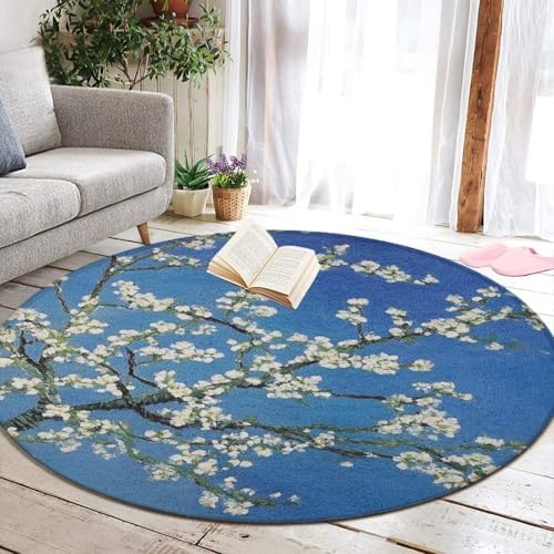 Highly Premium Quality Floor Mat, Office Chair Decor Mat, Room Sofa Yoga Soft Round Carpet Beautiful Apricot Flower Blossom Art, 24inch