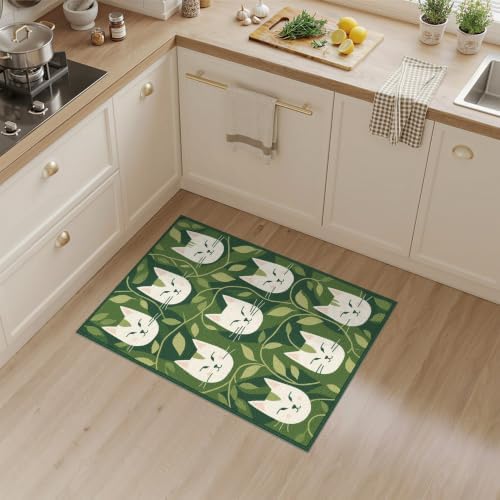 3'x5' Green Cat Forest Faces Interlinked by Washable Accent Rug