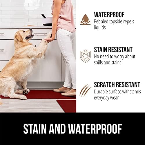 GORILLA GRIP Cushioned Kitchen Mats for Floor, 2 PK, 17x29+17x59, Red