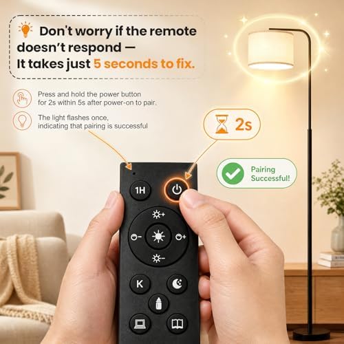 Arc Floor Lamp with Remote and Dimmable Black lamps for Living Room