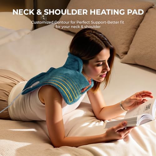 VAAGHANM Heating Pad: Electric Heat Pad for Neck & Shoulders & Back - Weighted Instant Heating Pads-6 Heat Options & 6 Auto Timer Mode-Blue