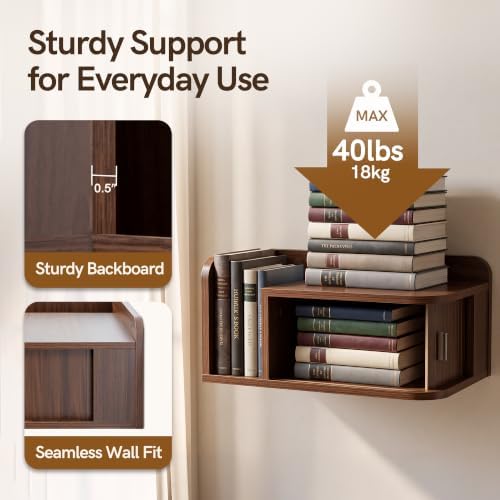 Floating Nightstand Set of 2 Walnut Bedside Table with Open Shelf