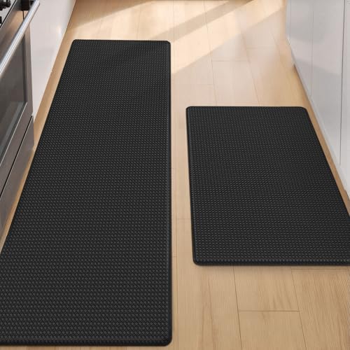 Color&Geometry Kitchen Mat for Floor 17x29+17x59 Anti Fatigue 2PCs, Black