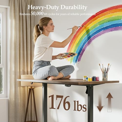 Klicelor 48 x 28 Electric Standing Desk, Sit Stand Up Home Office Desk, Height Adjustable Deep Cumputer Table with Memory Presets and Hooks, Two Pieces, Rustic Brown