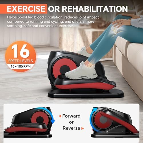 Under Desk Elliptical Machine, 16-Speed Electric Elliptical Leg Exerciser as Seen on TV for Seniors, Quiet Portable Seated Pedal Exerciser for Home Office with Auto & Manual Modes, and Remote Control
