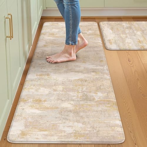 Collive Anti Fatigue Mats for Kitchen Floor, Beige/Cream 20"x47"+20"x32"