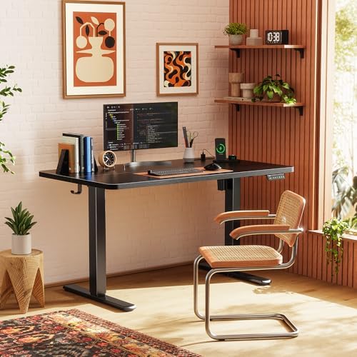 Huuger 47 X 24 Inch Electric Standing Desk with Power Outlets and USB-C Port, Height Adjustable Desk, Sit Stand Desk for Home Office, Computer & Gaming Desk with 3 Presets, Stable Steel Frame, Black