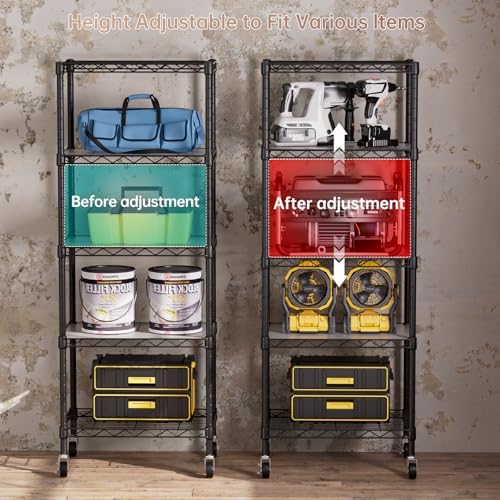 SINGAYE Small Wire 5 Adjustable Shelves Pantry Metal Shelf Floor Organizer