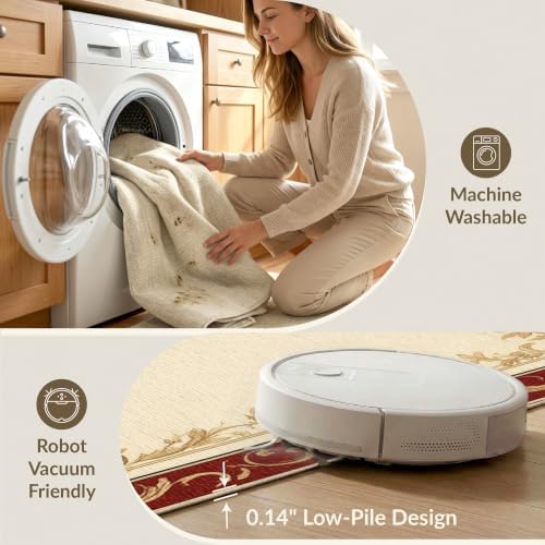 4'x6' Ivory Cat Crimson Motif with Swirls Washable Area Rug
