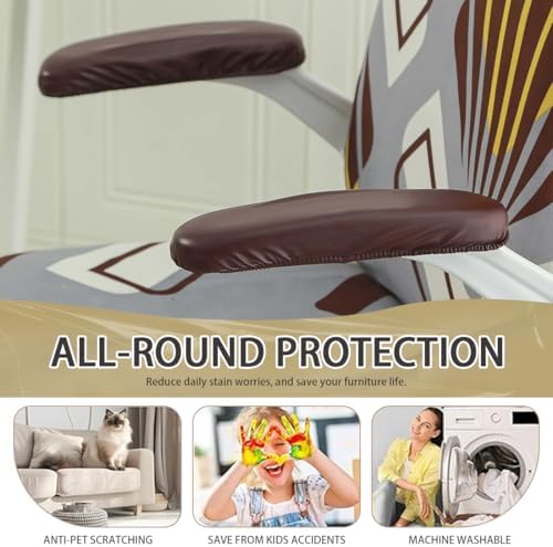 Office Chair Arm Covers Leather Office Removable Armrest Covering Stretch Water Resistant Chair Seat Hand Rest Protector for Computer Desk Chairs 1 Pair Wine Red