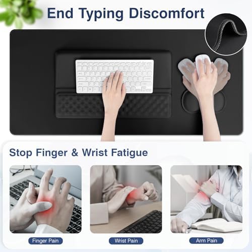 Ospelelf Keyboard Wrist Rest Stand Pad and Ergonomic Mouse Pad Set with Large Mousepad, Memory Foam Comfort, Premium Office Desk Accessories for Pain Relief, Black