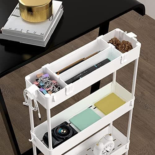 SPACELEAD Slim Storage Cart 4 Tier,Bathroom Organizer Rolling Utility, Mobile Shelving Unit Slide Out for Office, Kitchen, Laundry Room & Narrow Places,White