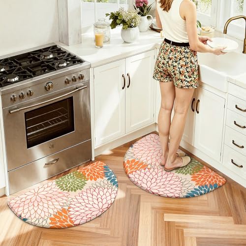 KIMODE Half Circle Kitchen Mats for Floor Cushioned Anti Fatigue 2PCS Semi