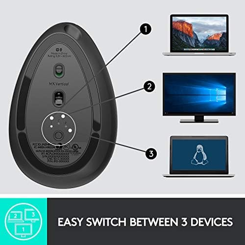 logitech MX Vertical Advanced Ergonomic Mouse, Wireless via Bluetooth or Included USB Receiver (Renewed)