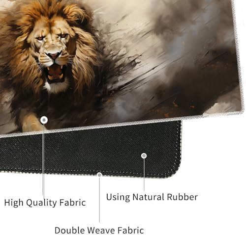 4 in 1 Mouse Pad Combo, Large Gaming Mouse Pad + Keyboard Wrist Support + Mouse Wrist Rest + Coaster, Table Pad with Stitched Edge Ergonomic Wrist Pad Set, Lion