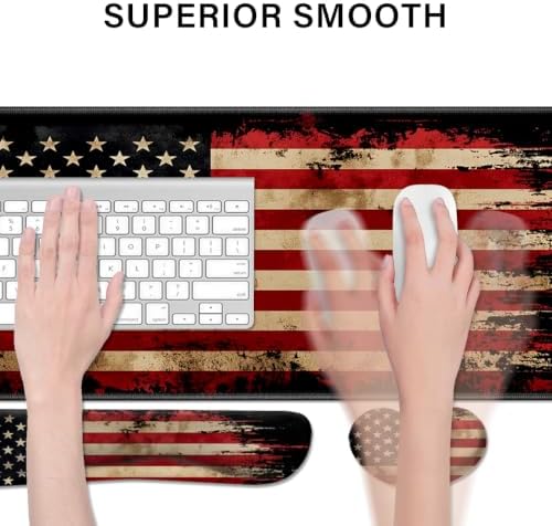 Desk Pad and Keyboard Wrist Rest, Large Mouse Pad + Keyboard Pad+Mouse Wrist Support, Non-Slip Desk Mat Protector for Office, Home 31.5×11.8 Inches National Flag