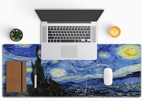 Gaming Mouse Pad, Large Non-Slip Rubber Base Mousepad, Keyboard Mouse Mat, Desk Pad with Stitched Edges, 31.5x11.8inch, Vincent Van Gogh - The Starry Night