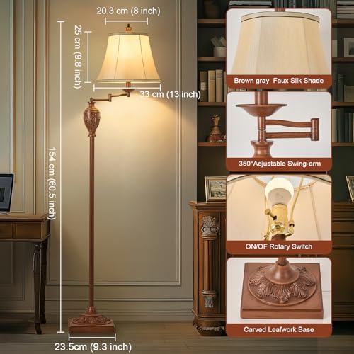 AIDENOEY Traditional Floor Lamp with 350° Swing Arm,Including Bulb,Walnut