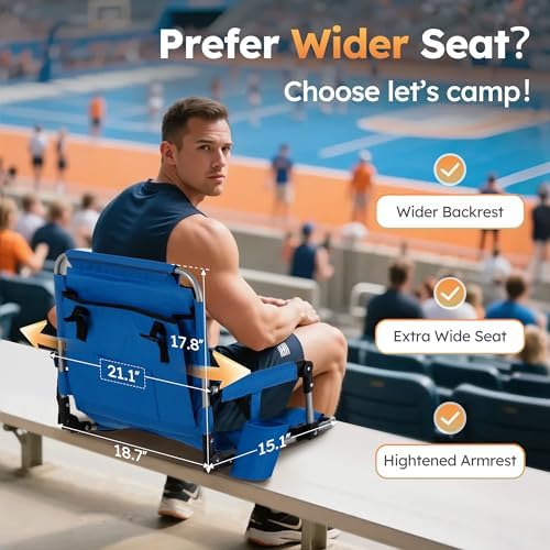 LET'S CAMP Folding Stadium Seats, 2 Pack Bleacher Chairs with Cup Holder
