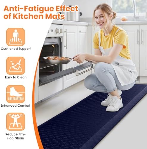 4/5 Inch Extra Thick Kitchen Mats for Floor,Non Slip Anti Fatigue Kitchen Rugs,Waterproof Stain Resistant Sink Mat,Cushioned Standing and Comfort Mats for Office (17"x60" Blue)