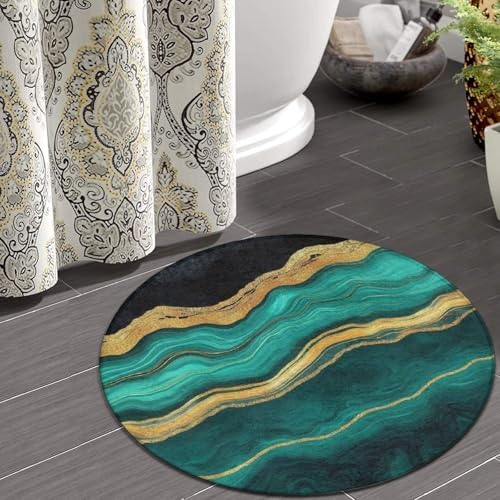 Highly Premium Quality Floor Mat, Office Chair Decor Mat, Room Sofa Yoga Soft Round Carpet Teal Turquoise Green Gold Black Marble