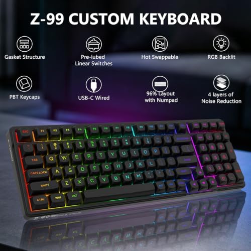 HUO JI Z-99 Wired Mechanical Keyboard, Creamy Sound, RGB Backlit, Black