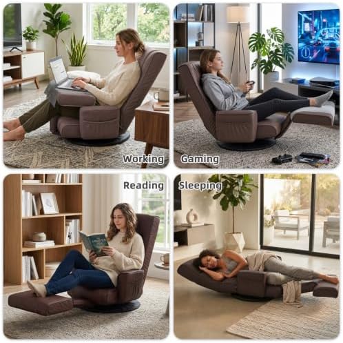 360° Swivel Floor Chair, 14-Position Adjustable Backrest & Footrest