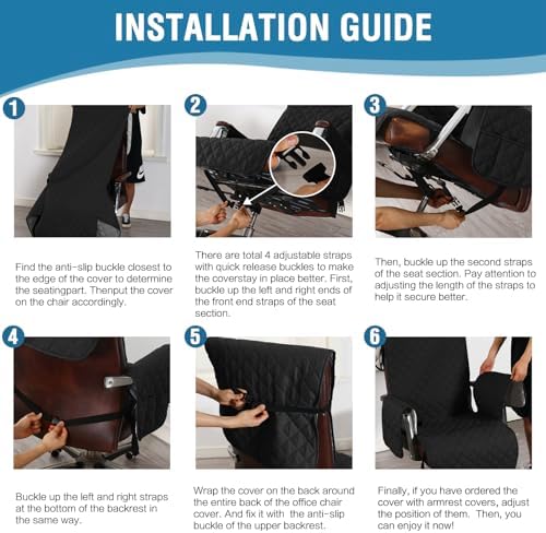 H.VERSAILTEX Water-Resistant Office Chair Protector – Universal High-Back Cover with Non-Slip Buckles, Fits Executive,Gaming and Desk Chairs (Black/Grey, Washable)