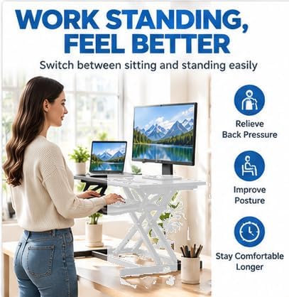Standing Desk Converter, Adjustable Dual Monitor Riser, White